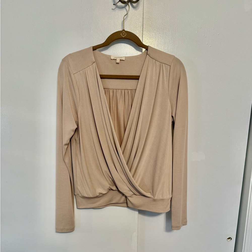 Mystree Beige Draped Women's Blouse